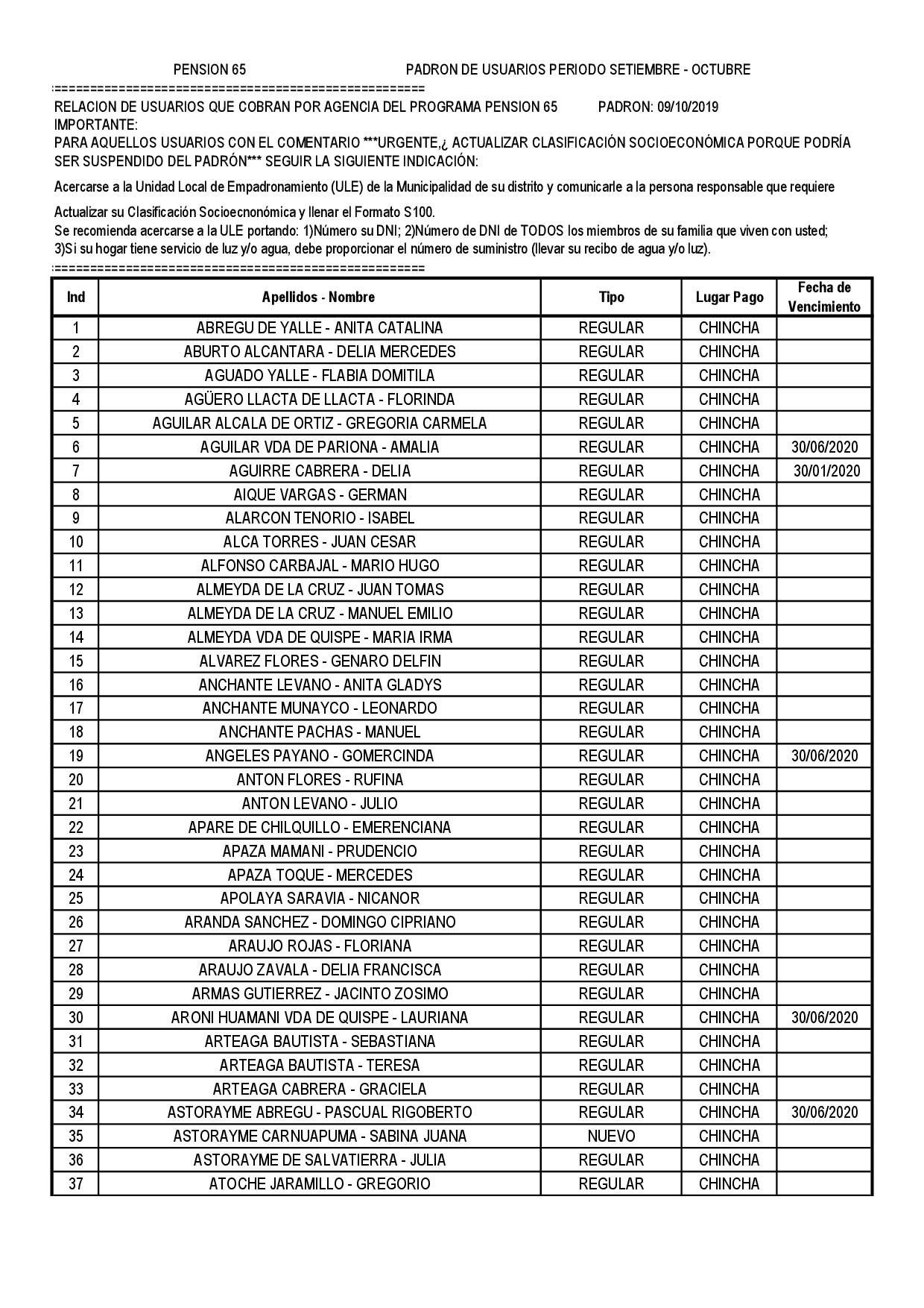 Padrón Pensión 65 - página 1